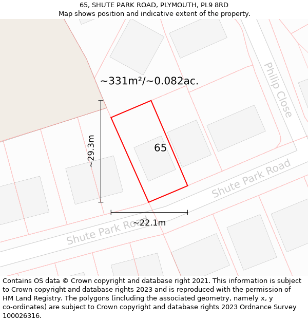 65, SHUTE PARK ROAD, PLYMOUTH, PL9 8RD: Plot and title map