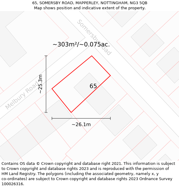 65, SOMERSBY ROAD, MAPPERLEY, NOTTINGHAM, NG3 5QB: Plot and title map