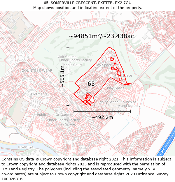 65, SOMERVILLE CRESCENT, EXETER, EX2 7GU: Plot and title map