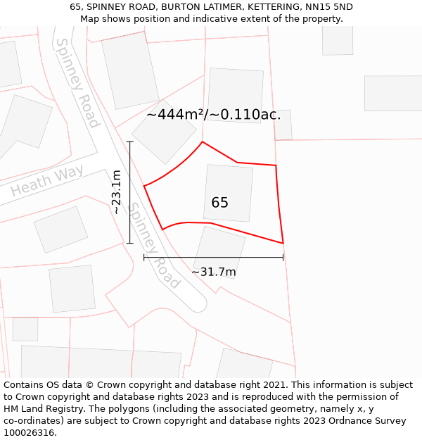 65, SPINNEY ROAD, BURTON LATIMER, KETTERING, NN15 5ND: Plot and title map