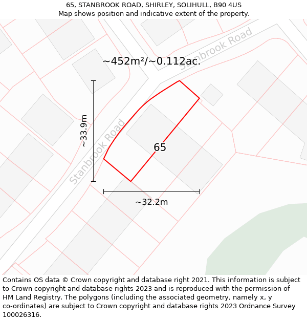 65, STANBROOK ROAD, SHIRLEY, SOLIHULL, B90 4US: Plot and title map