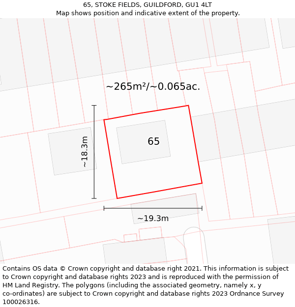 65, STOKE FIELDS, GUILDFORD, GU1 4LT: Plot and title map