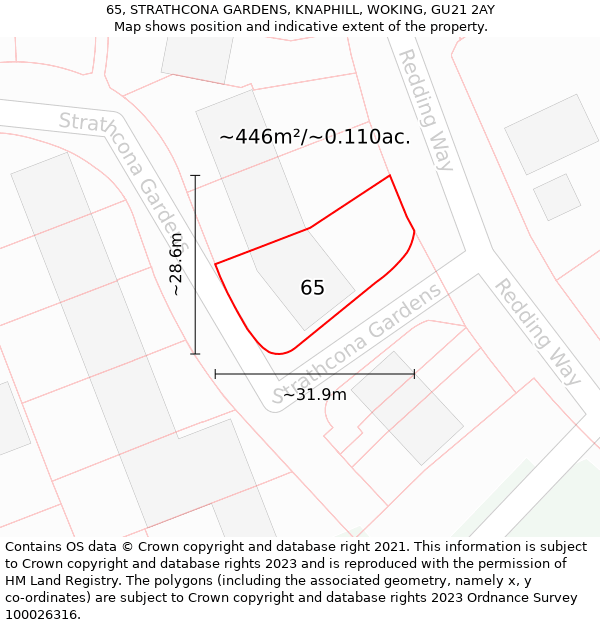 65, STRATHCONA GARDENS, KNAPHILL, WOKING, GU21 2AY: Plot and title map