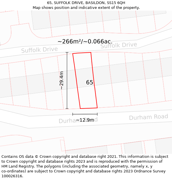 65, SUFFOLK DRIVE, BASILDON, SS15 6QH: Plot and title map