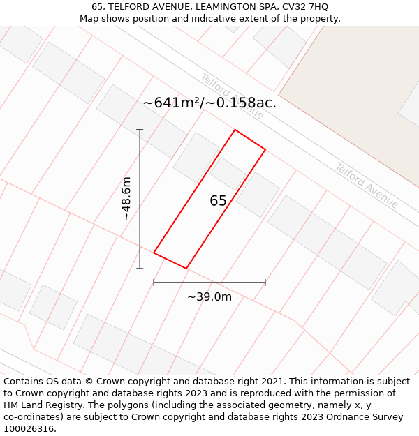 65, TELFORD AVENUE, LEAMINGTON SPA, CV32 7HQ: Plot and title map