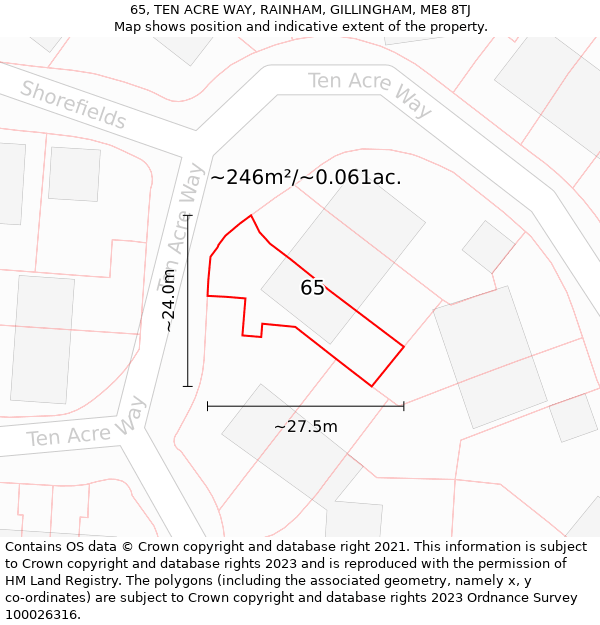 65, TEN ACRE WAY, RAINHAM, GILLINGHAM, ME8 8TJ: Plot and title map