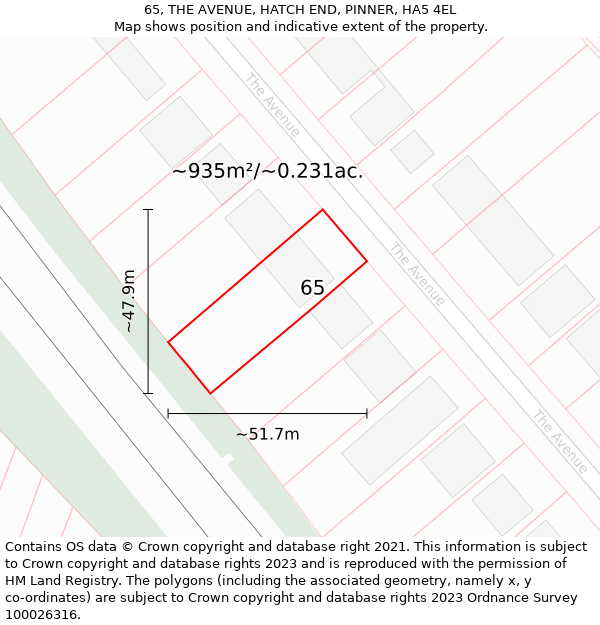 65, THE AVENUE, HATCH END, PINNER, HA5 4EL: Plot and title map