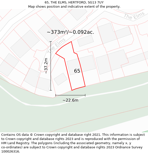 65, THE ELMS, HERTFORD, SG13 7UY: Plot and title map