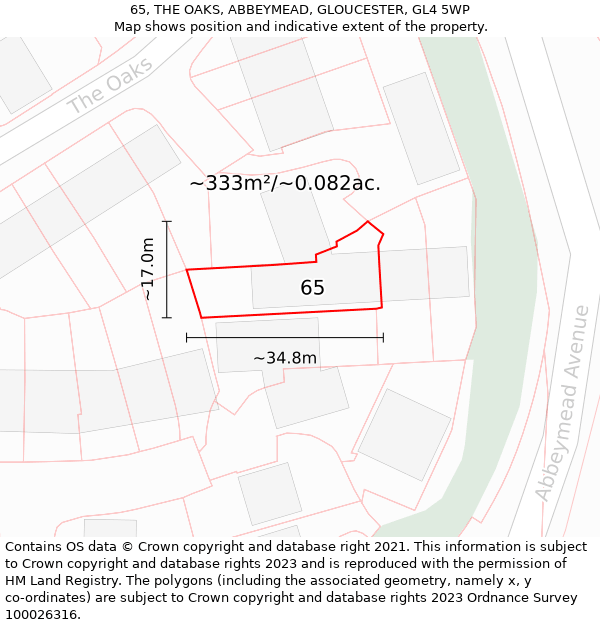 65, THE OAKS, ABBEYMEAD, GLOUCESTER, GL4 5WP: Plot and title map