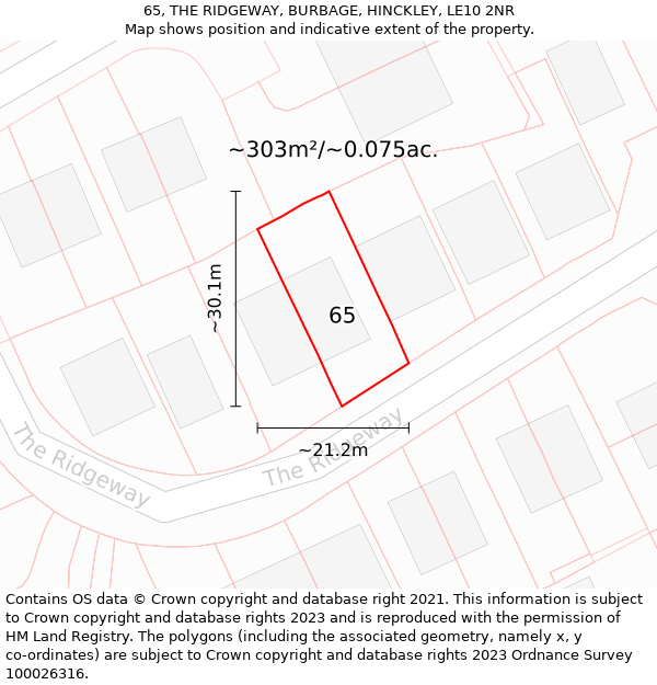 65, THE RIDGEWAY, BURBAGE, HINCKLEY, LE10 2NR: Plot and title map