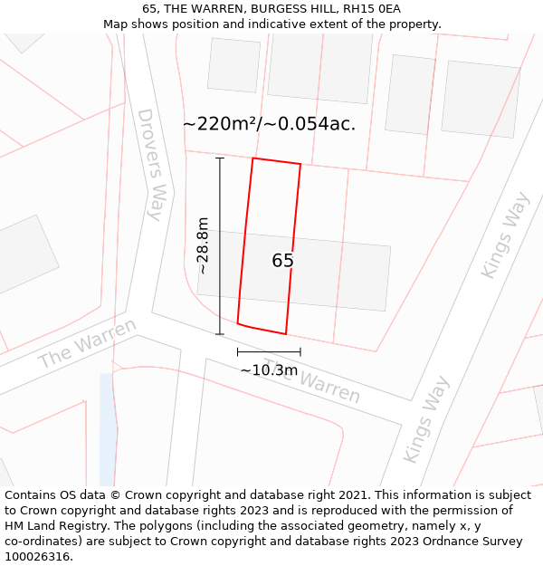 65, THE WARREN, BURGESS HILL, RH15 0EA: Plot and title map