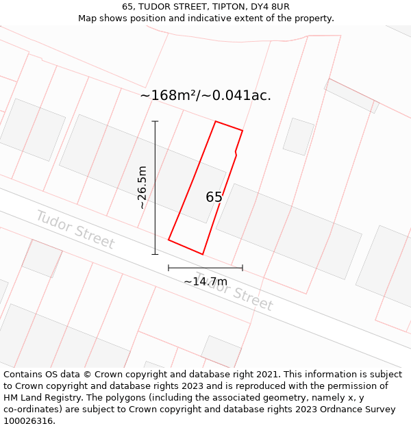 65, TUDOR STREET, TIPTON, DY4 8UR: Plot and title map