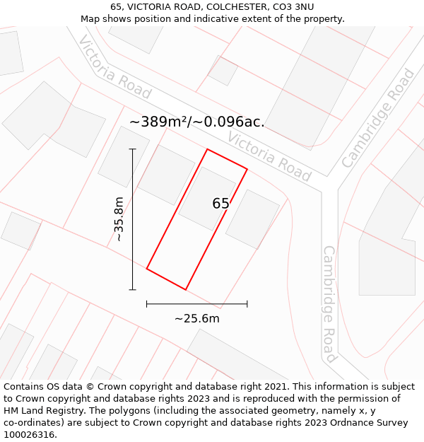 65, VICTORIA ROAD, COLCHESTER, CO3 3NU: Plot and title map