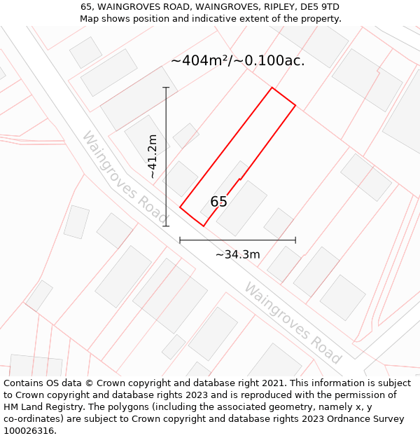 65, WAINGROVES ROAD, WAINGROVES, RIPLEY, DE5 9TD: Plot and title map