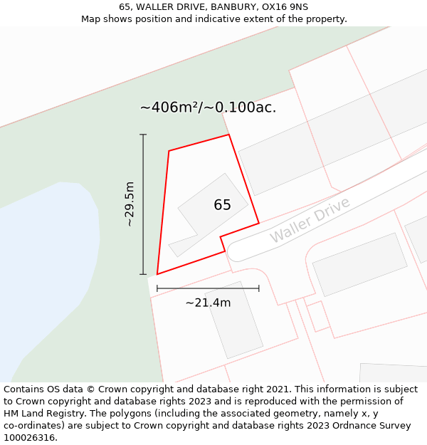 65, WALLER DRIVE, BANBURY, OX16 9NS: Plot and title map