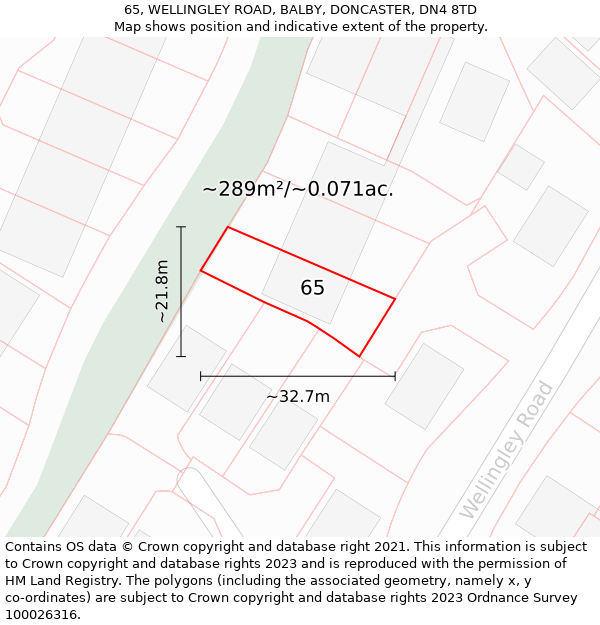 65, WELLINGLEY ROAD, BALBY, DONCASTER, DN4 8TD: Plot and title map