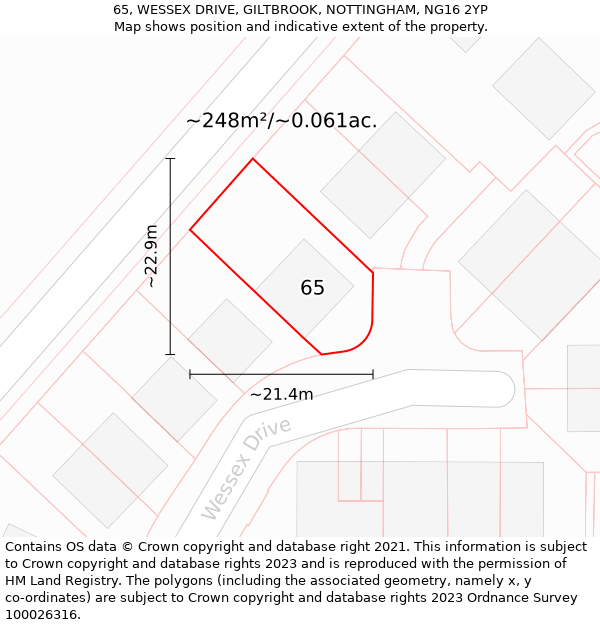 65, WESSEX DRIVE, GILTBROOK, NOTTINGHAM, NG16 2YP: Plot and title map