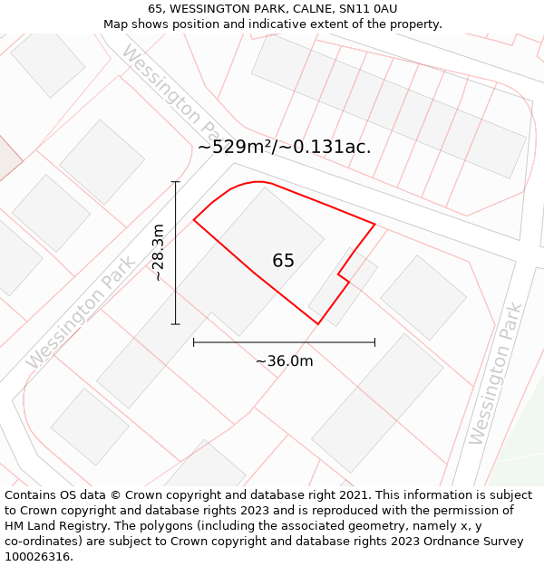 65, WESSINGTON PARK, CALNE, SN11 0AU: Plot and title map