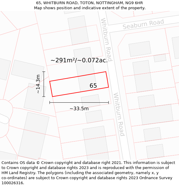 65, WHITBURN ROAD, TOTON, NOTTINGHAM, NG9 6HR: Plot and title map