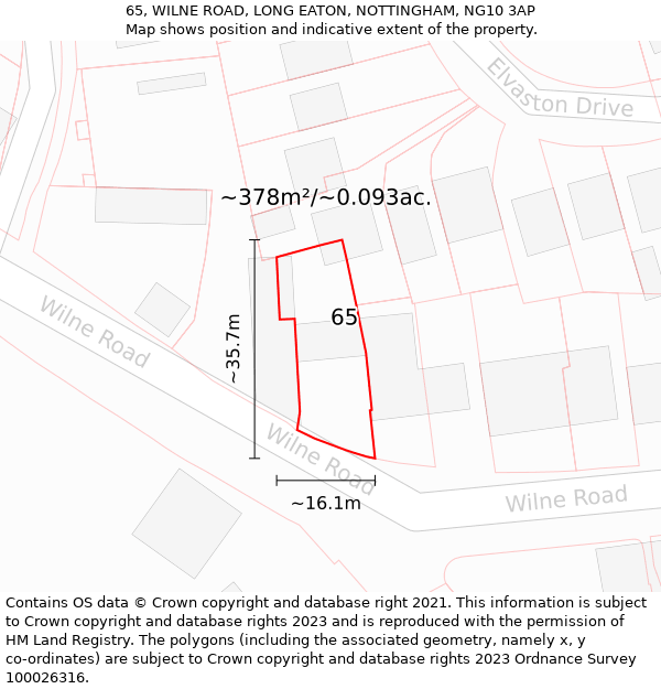 65, WILNE ROAD, LONG EATON, NOTTINGHAM, NG10 3AP: Plot and title map