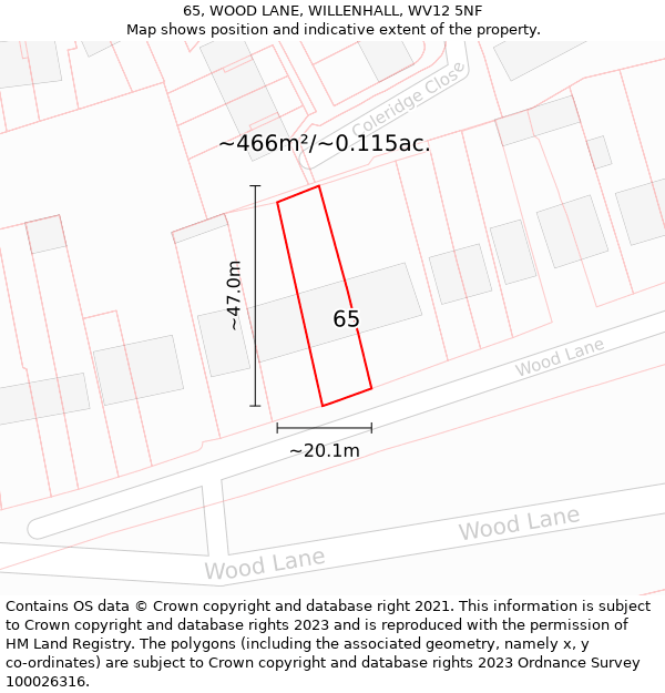 65, WOOD LANE, WILLENHALL, WV12 5NF: Plot and title map