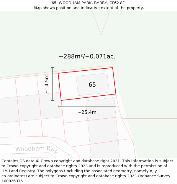 65, WOODHAM PARK, BARRY, CF62 8FJ: Plot and title map