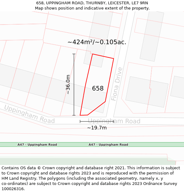 658, UPPINGHAM ROAD, THURNBY, LEICESTER, LE7 9RN: Plot and title map