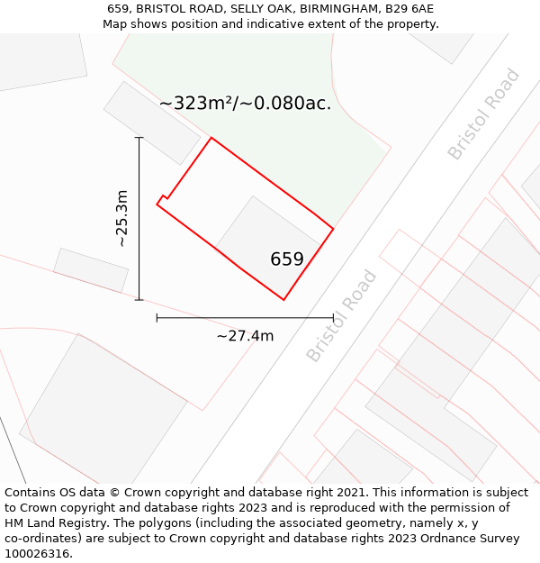 659, BRISTOL ROAD, SELLY OAK, BIRMINGHAM, B29 6AE: Plot and title map