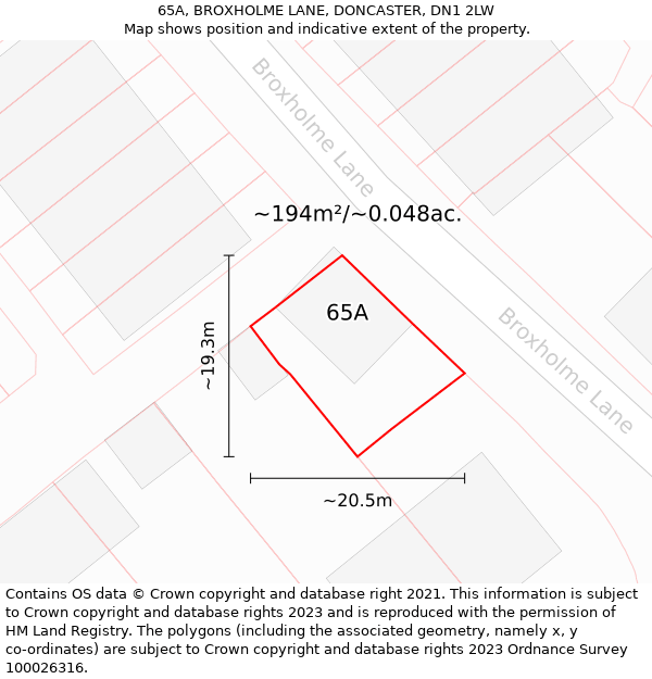 65A, BROXHOLME LANE, DONCASTER, DN1 2LW: Plot and title map