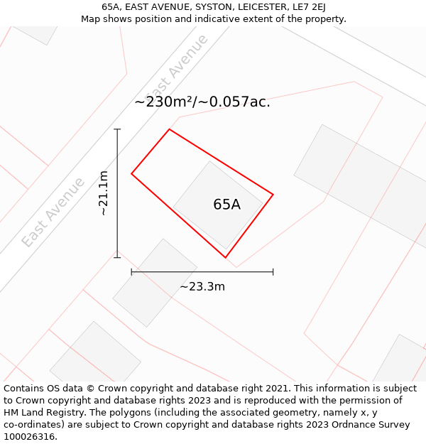 65A, EAST AVENUE, SYSTON, LEICESTER, LE7 2EJ: Plot and title map