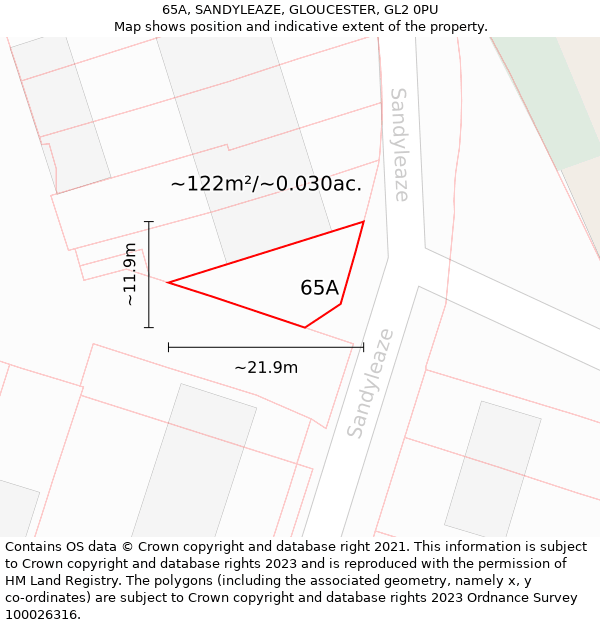 65A, SANDYLEAZE, GLOUCESTER, GL2 0PU: Plot and title map