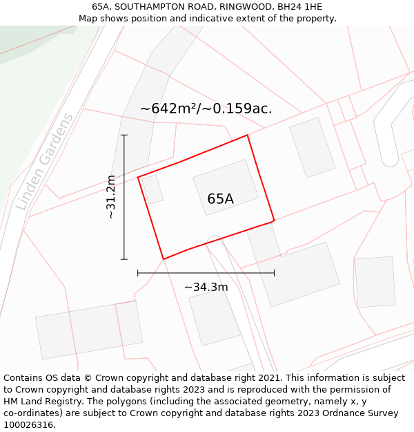 65A, SOUTHAMPTON ROAD, RINGWOOD, BH24 1HE: Plot and title map