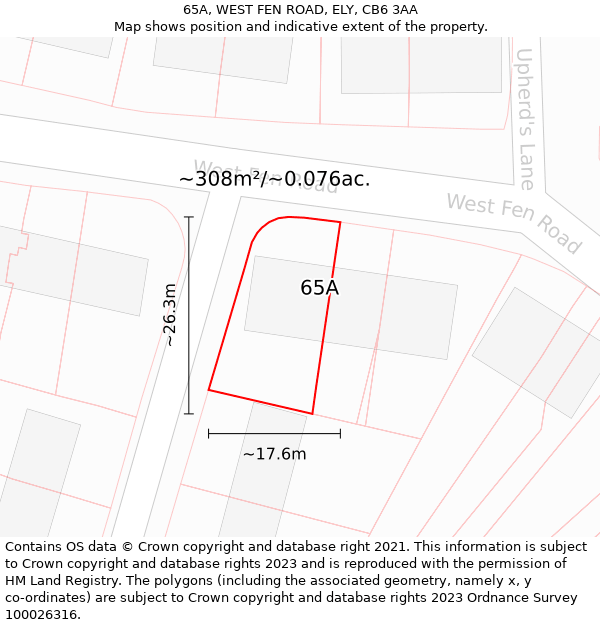 65A, WEST FEN ROAD, ELY, CB6 3AA: Plot and title map