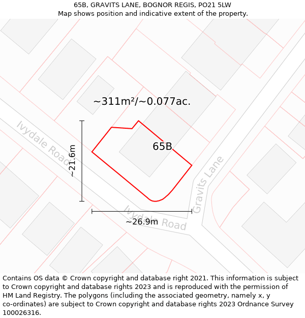 65B, GRAVITS LANE, BOGNOR REGIS, PO21 5LW: Plot and title map