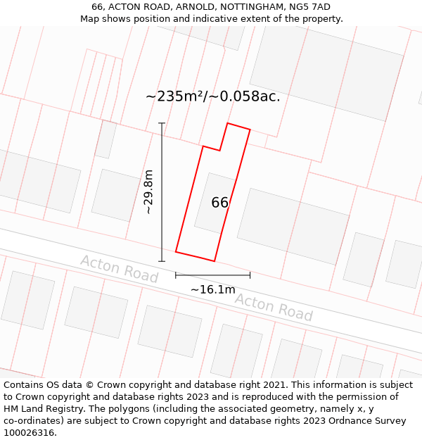 66, ACTON ROAD, ARNOLD, NOTTINGHAM, NG5 7AD: Plot and title map