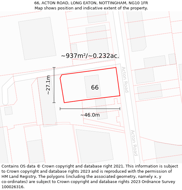 66, ACTON ROAD, LONG EATON, NOTTINGHAM, NG10 1FR: Plot and title map