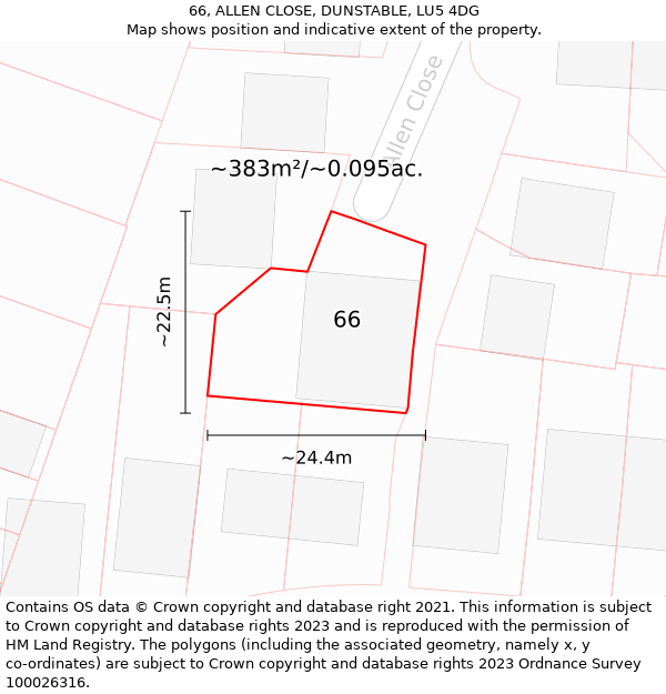 66, ALLEN CLOSE, DUNSTABLE, LU5 4DG: Plot and title map