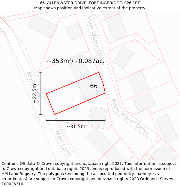 66, ALLENWATER DRIVE, FORDINGBRIDGE, SP6 1RE: Plot and title map