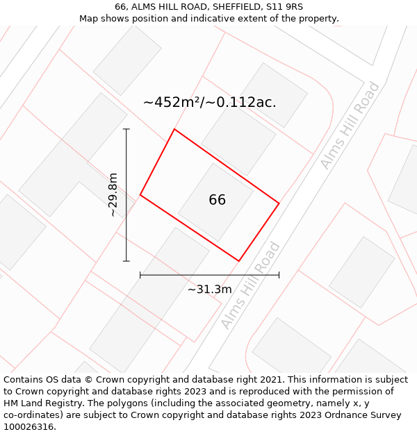 66, ALMS HILL ROAD, SHEFFIELD, S11 9RS: Plot and title map
