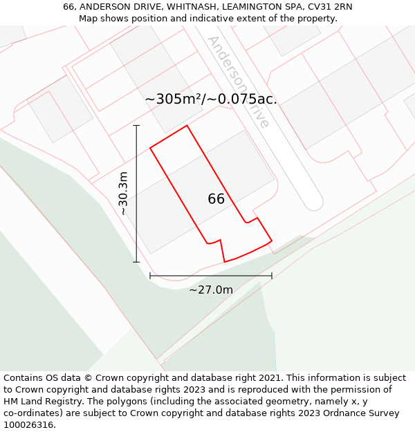 66, ANDERSON DRIVE, WHITNASH, LEAMINGTON SPA, CV31 2RN: Plot and title map