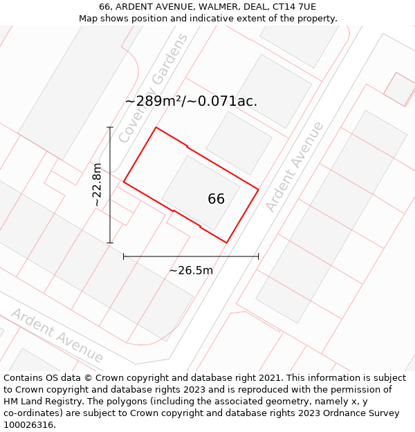 66, ARDENT AVENUE, WALMER, DEAL, CT14 7UE: Plot and title map