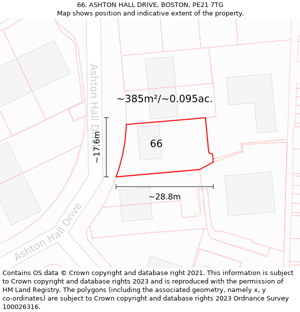 66, ASHTON HALL DRIVE, BOSTON, PE21 7TG: Plot and title map