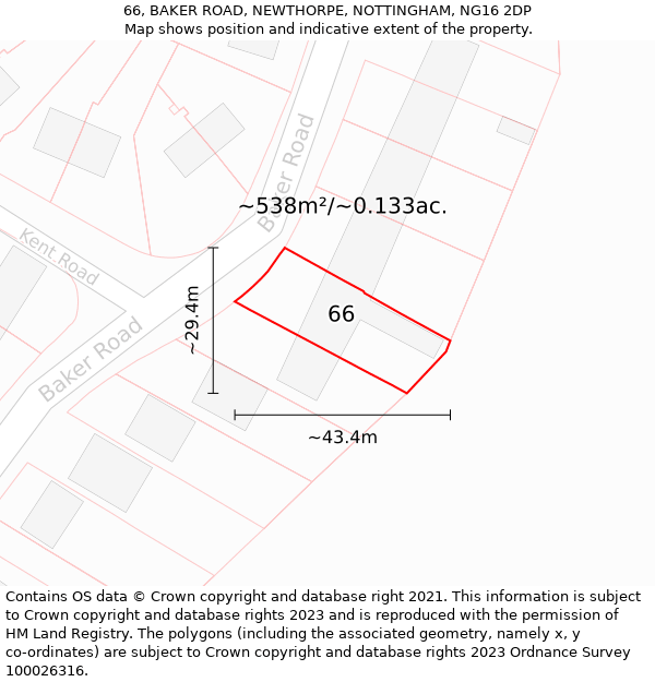 66, BAKER ROAD, NEWTHORPE, NOTTINGHAM, NG16 2DP: Plot and title map