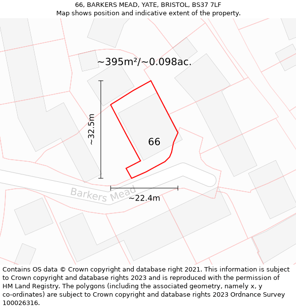 66, BARKERS MEAD, YATE, BRISTOL, BS37 7LF: Plot and title map