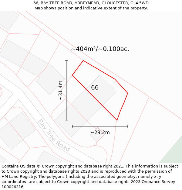 66, BAY TREE ROAD, ABBEYMEAD, GLOUCESTER, GL4 5WD: Plot and title map