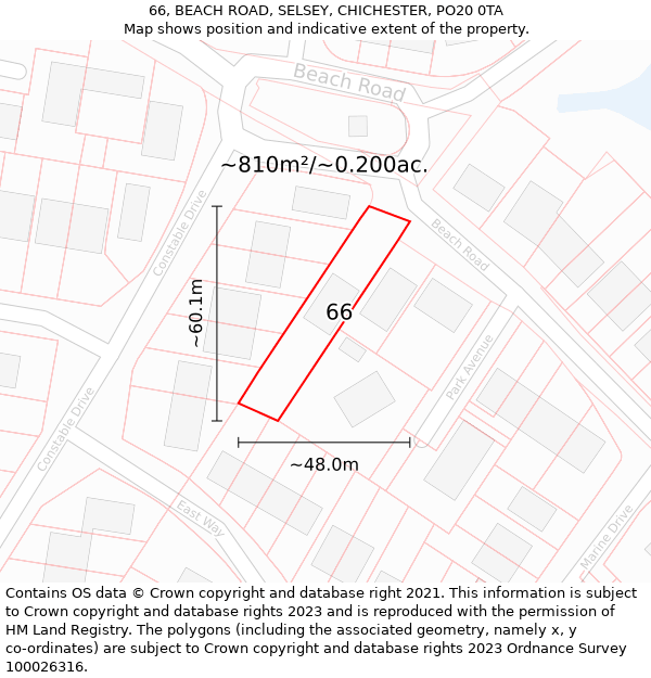 66, BEACH ROAD, SELSEY, CHICHESTER, PO20 0TA: Plot and title map