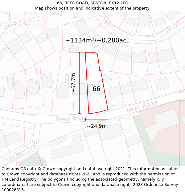 66, BEER ROAD, SEATON, EX12 2PR: Plot and title map