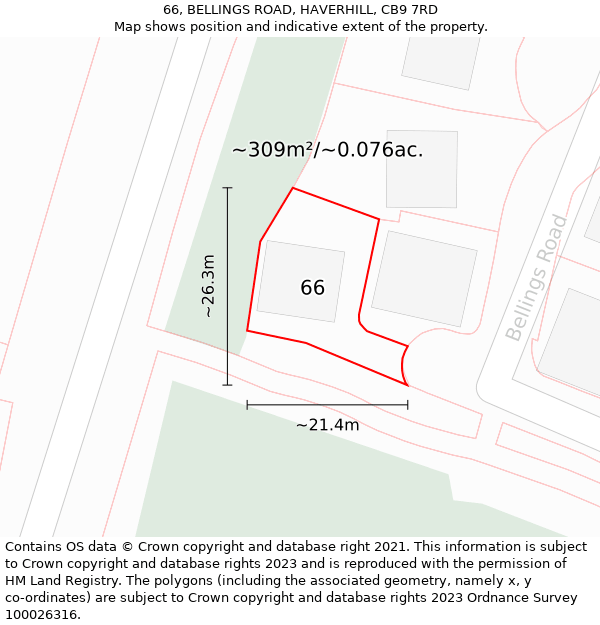 66, BELLINGS ROAD, HAVERHILL, CB9 7RD: Plot and title map
