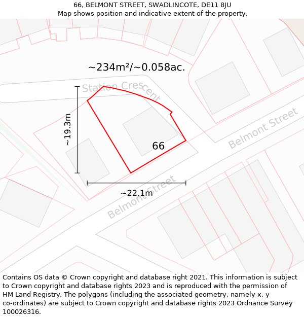 66, BELMONT STREET, SWADLINCOTE, DE11 8JU: Plot and title map