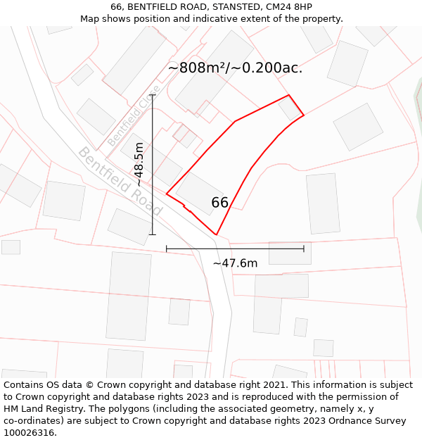 66, BENTFIELD ROAD, STANSTED, CM24 8HP: Plot and title map